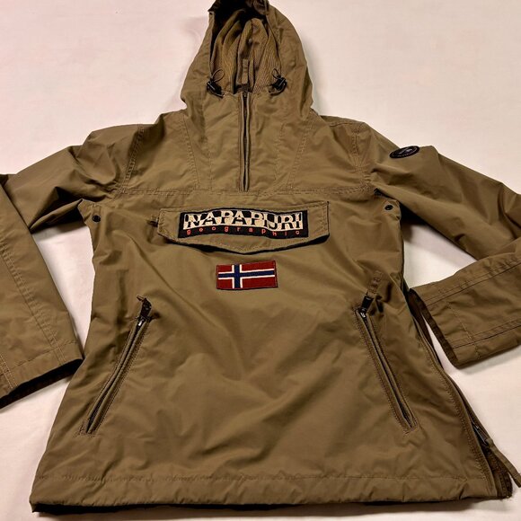 ~~Napapijri Rainforest Winter Anorak Jacket Mens XS Olive Green Lined Hood - Picture 1 of 7